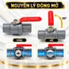 Nguyên lý đóng mở 90 độ của van bi uPVC Eurolife EL-VI với minh họa vị trí bi đóng và mở