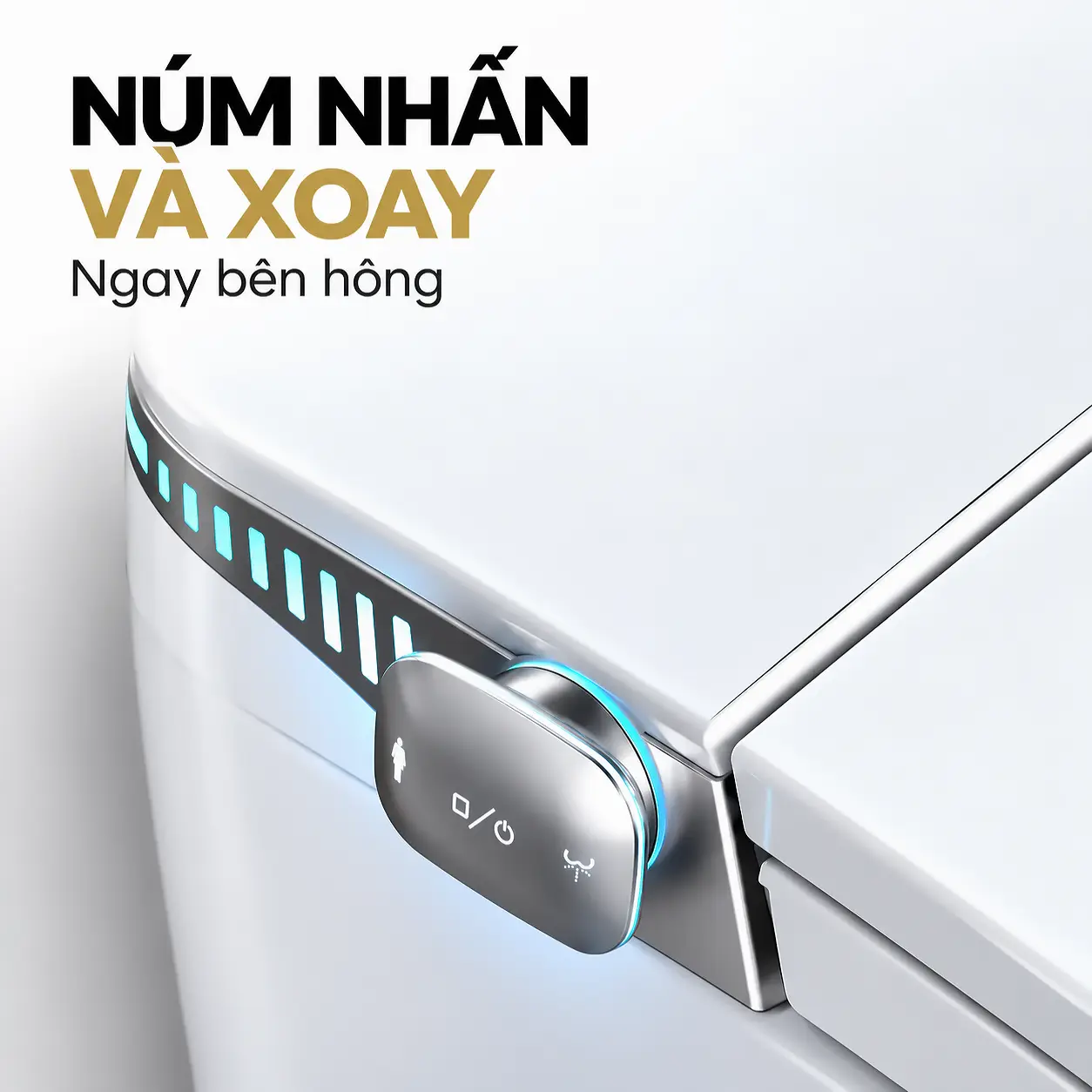 Cận cảnh núm điều khiển nhấn, xoay bên hông Eurolife EL-SM8062D cùng dải LED phía sau.
