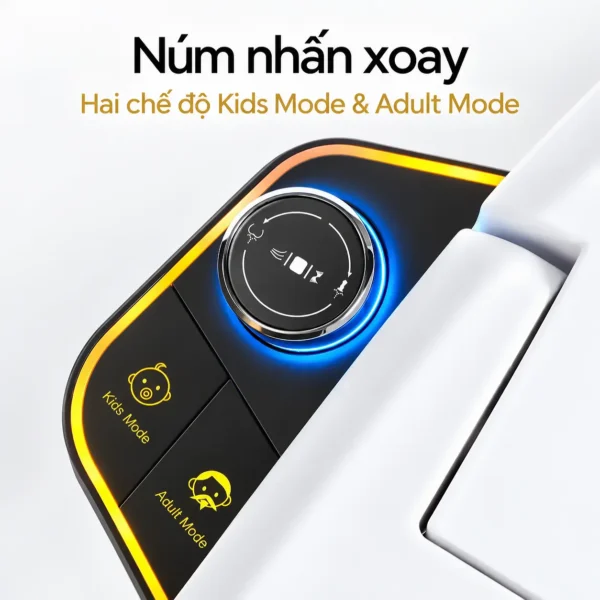 Cận cảnh núm nhấn xoay và hai nút Kids Mode, Adult Mode trên cụm điều khiển bên hông EL-SM8059B