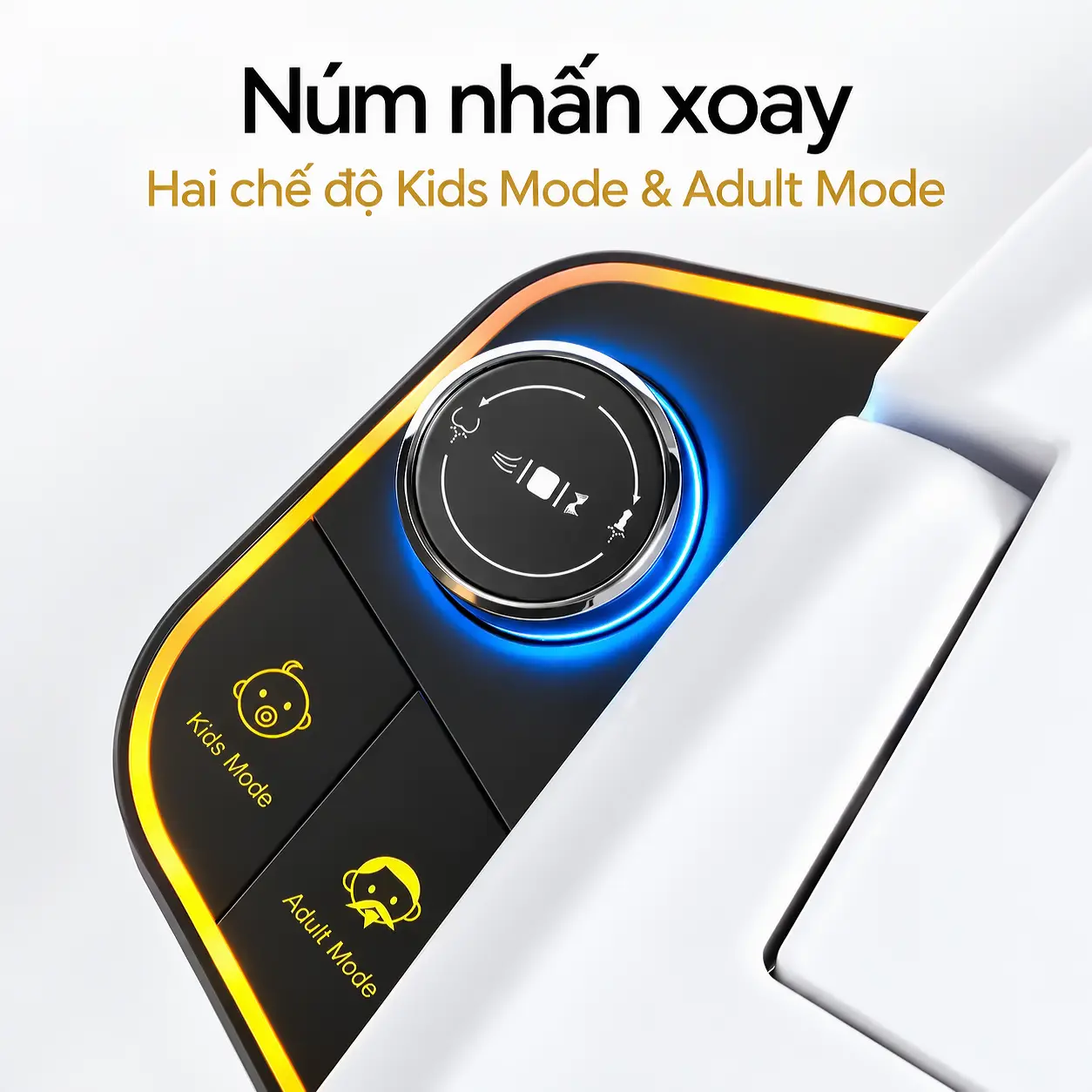 Cận cảnh núm nhấn xoay và hai nút Kids Mode, Adult Mode trên cụm điều khiển bên hông EL-SM8059B