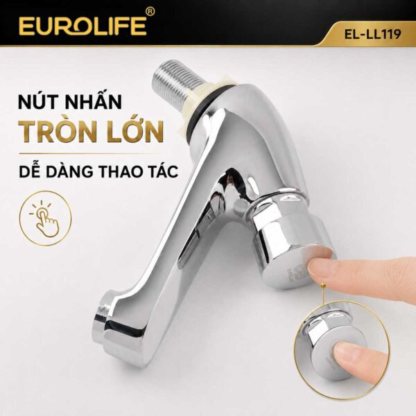 Nút nhấn tròn lớn dễ thao tác của vòi lavabo Eurolife EL-LL119