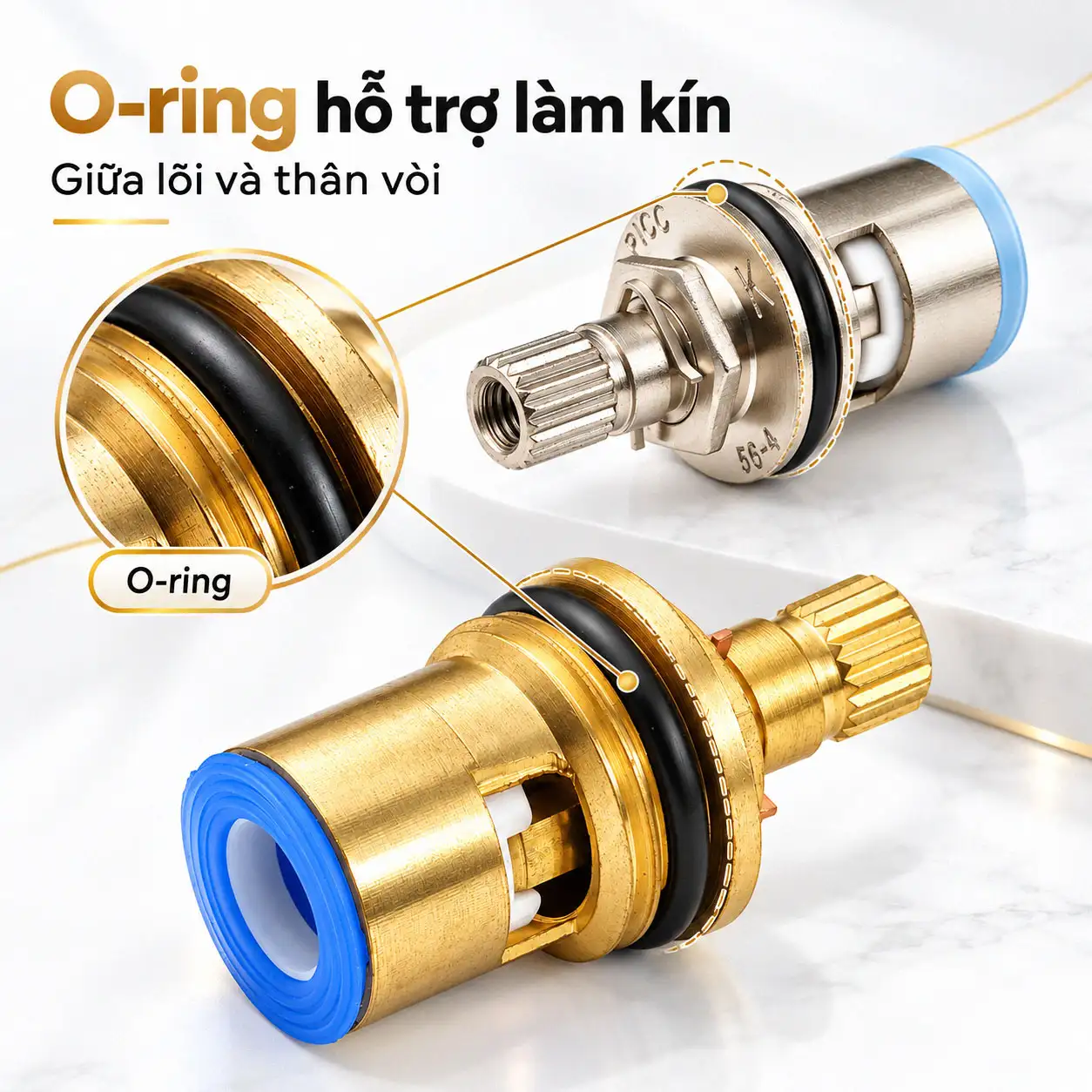 O-ring cao su trên lõi van Ceramic Eurolife EL-VD25 và EL-VIC26 hỗ trợ làm kín giữa lõi và thân vòi