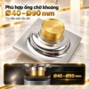 Mặt dưới thoát sàn Eurolife EL-HG07 minh họa phạm vi ống chờ khoảng Ø40–Ø90 mm