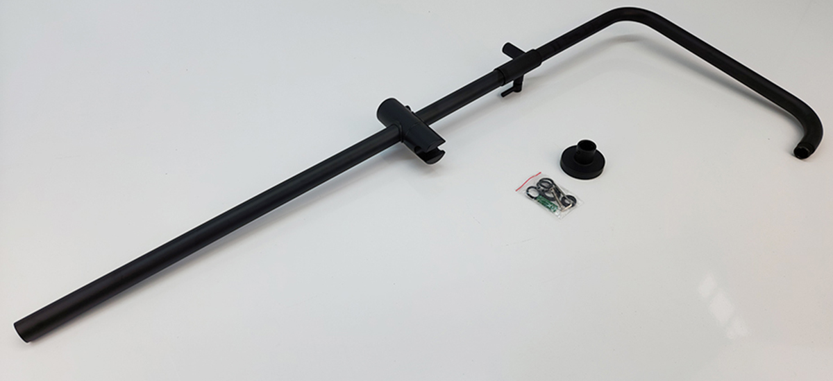 Ống dẫn sen cây Eurolife EL-SC918 màu đen gồm thân ống đứng, ống cong dẫn nước lên bát sen, giá đỡ tay sen và phụ kiện lắp đặt đi kèm.