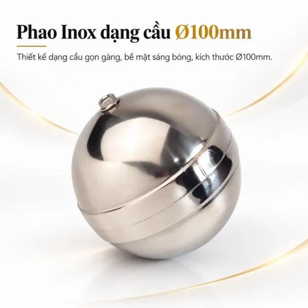 Phao Inox dạng cầu Ø100mm của van phao cơ bồn nước Eurolife