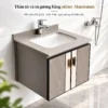 Tủ lavabo nhôm Eurolife BLV-AL15 lắp treo tường trong phòng tắm, với thân tủ Aluminium, cánh giả vân đá và chậu sứ âm mặt đá.