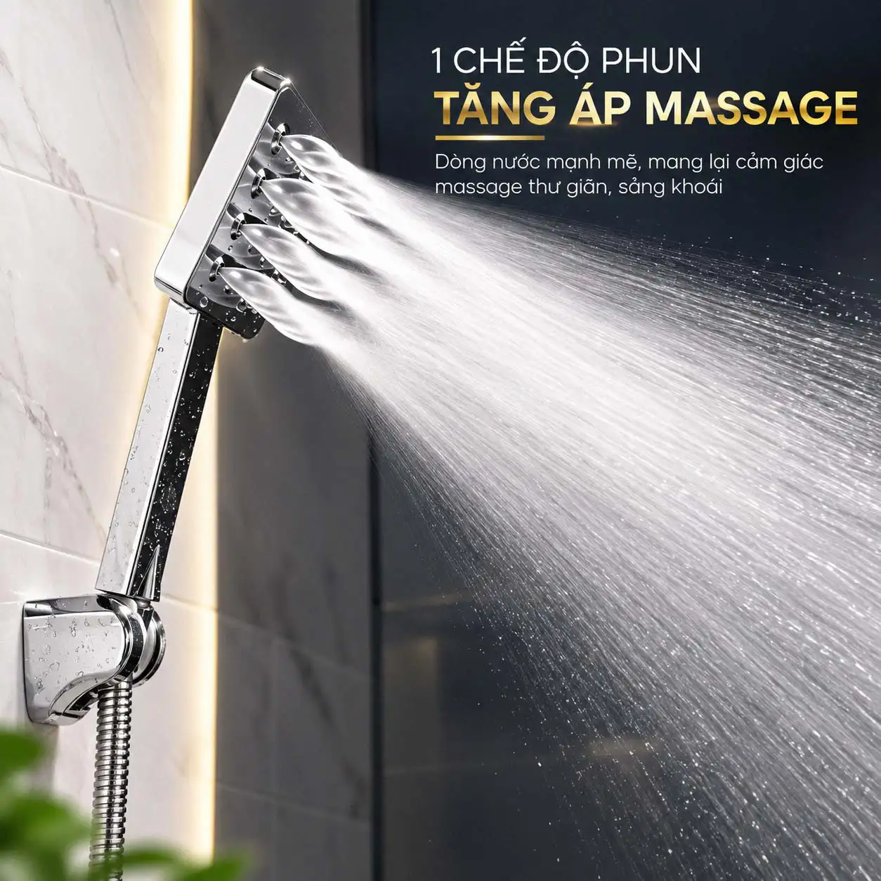 Tay sen mặt vuông Eurolife EL-121SH đang hoạt động với 1 chế độ Phun tăng áp massage