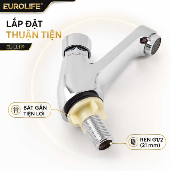 Chân ren G1/2 21 mm và bát gắn vòi lavabo Eurolife EL-LL119