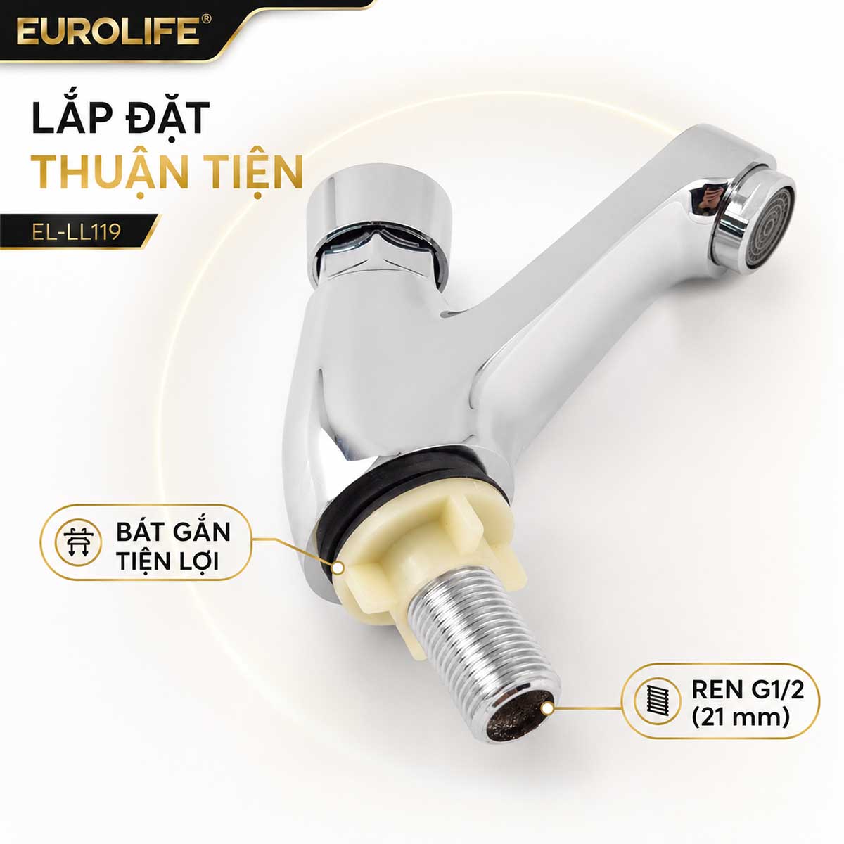 Chân ren G1/2 21 mm và bát gắn vòi lavabo Eurolife EL-LL119