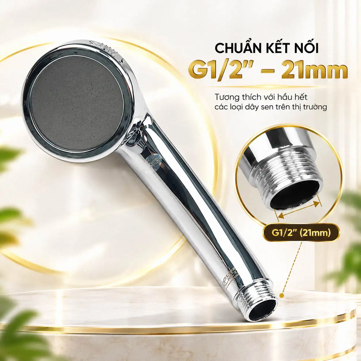 Đầu ren ngoài G1/2” 21mm trên tay sen Eurolife EL-H112 dùng kết nối với dây sen có ren trong tương thích