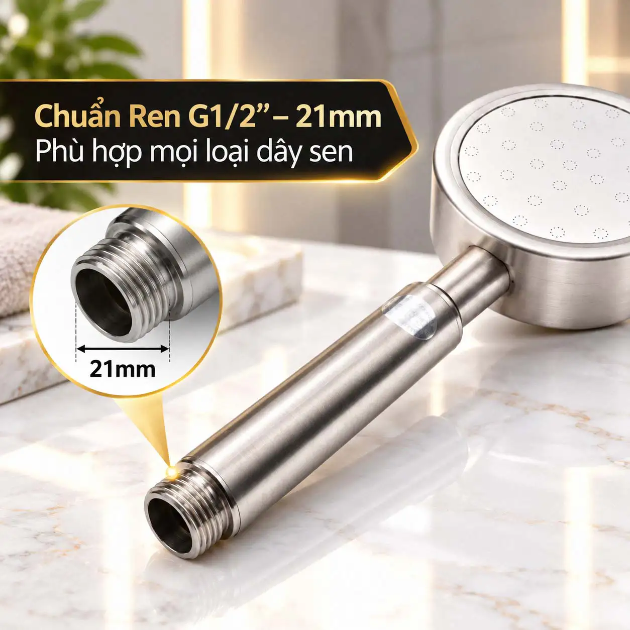 Đầu ren ngoài G1/2 21mm của tay sen thay thế Inox 304 Eurolife EL-H119