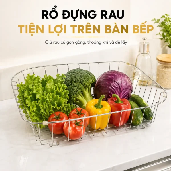 Rổ inox Eurolife EL-R81 đựng rau củ trái cây trên bàn bếp