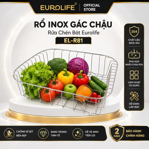 Rổ inox gác chậu Eurolife EL-R81 kích thước 440x380x100mm