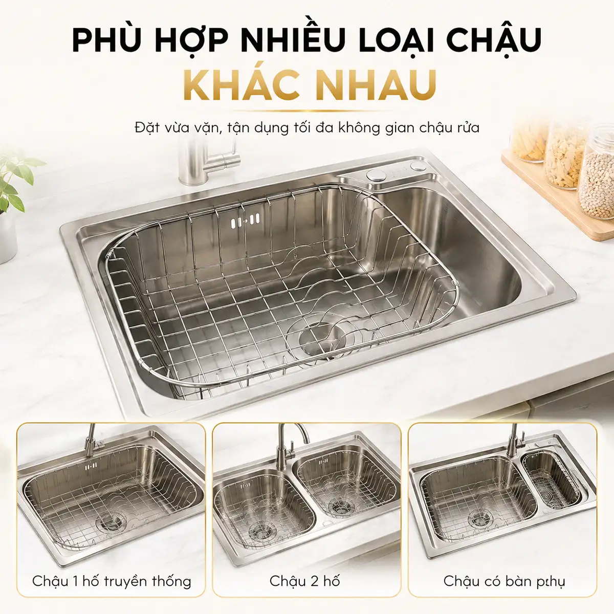 Rổ inox gác chậu Eurolife EL-R81 sử dụng trên nhiều kiểu chậu rửa chén