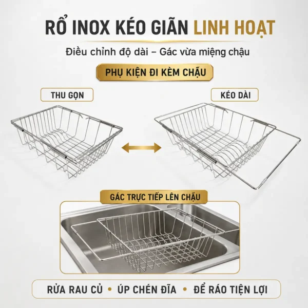 Rổ Inox kéo dài gác chậu Eurolife EL-LS12050 đi kèm sản phẩm