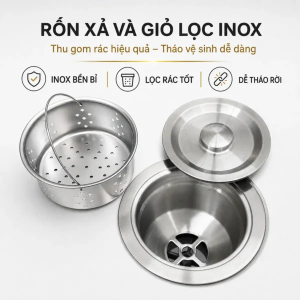 Rốn xả Inox 304 và giỏ lọc rác chậu Eurolife EL-LS8245