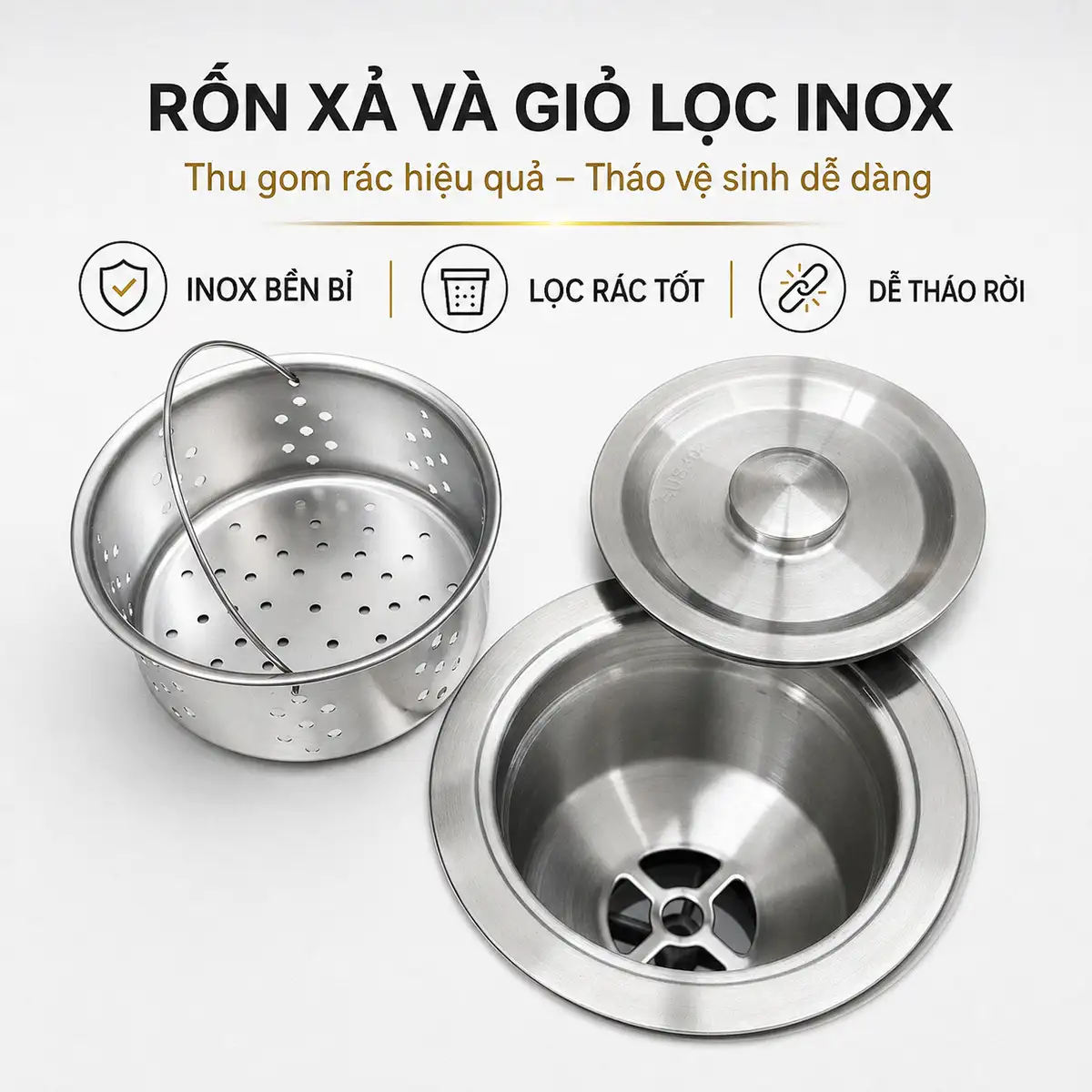Rốn xả và giỏ lọc rác Inox chậu Eurolife EL-LS12050