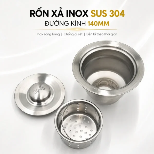 Rốn xả Inox SUS 304 140mm Eurolife EL-BXC04