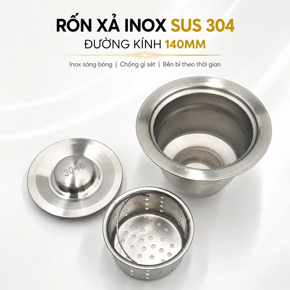 Rốn xả Inox SUS 304 140mm Eurolife EL-BXC04