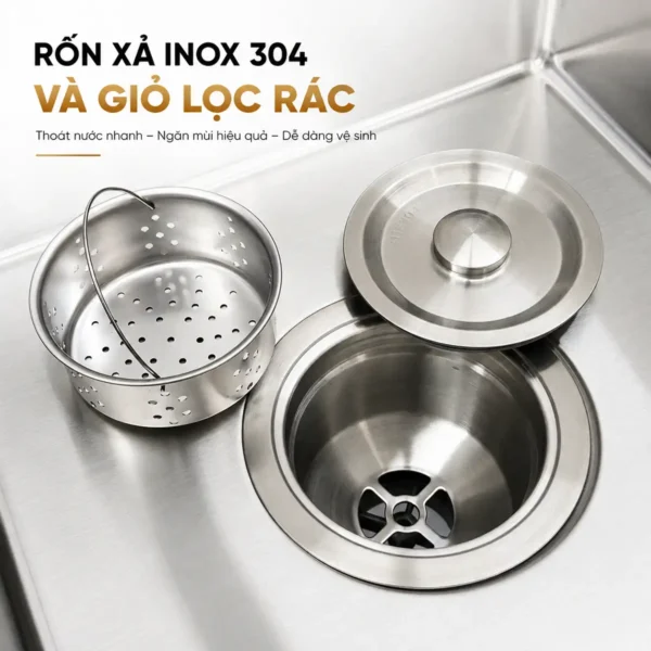 Rốn xả Inox 304 và giỏ lọc rác chậu Eurolife EL-LS10050