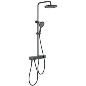 Sen cây Eurolife EL-SC905 màu đen với thiết kế nóng lạnh hiện đại, màn hình LED hiển thị nhiệt độ nước, bát sen mưa, tay sen và bộ xịt vệ sinh.