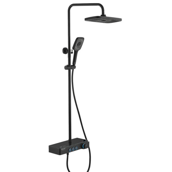Sen cây Eurolife EL-SC918 màu đen có màn hình LED hiển thị nhiệt độ nước, bát sen vuông, tay sen 3 chế độ và thân củ sen PPA hiện đại.