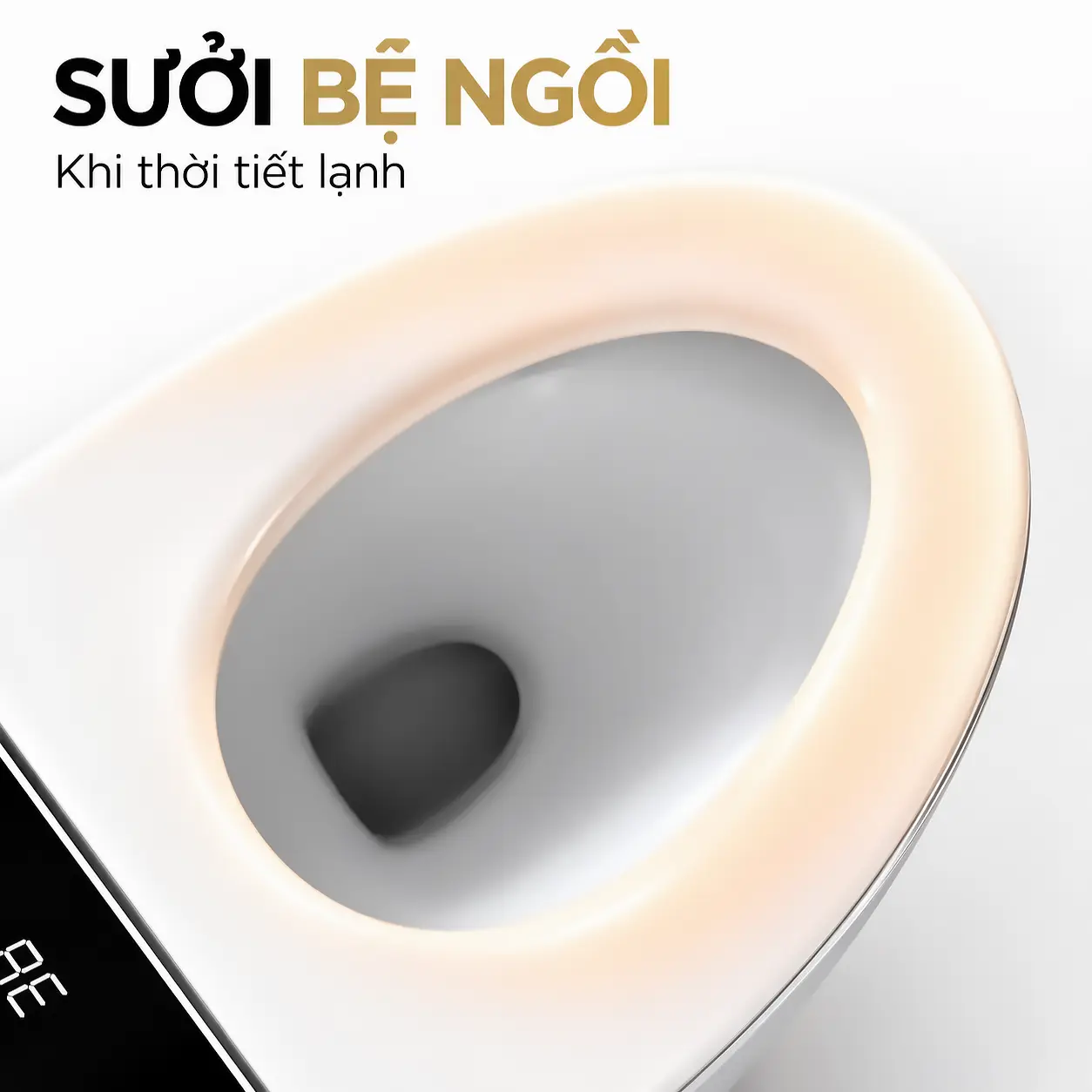 Bệ ngồi Eurolife EL-SM8062D với vùng màu ấm minh họa chức năng sưởi khi thời tiết lạnh.