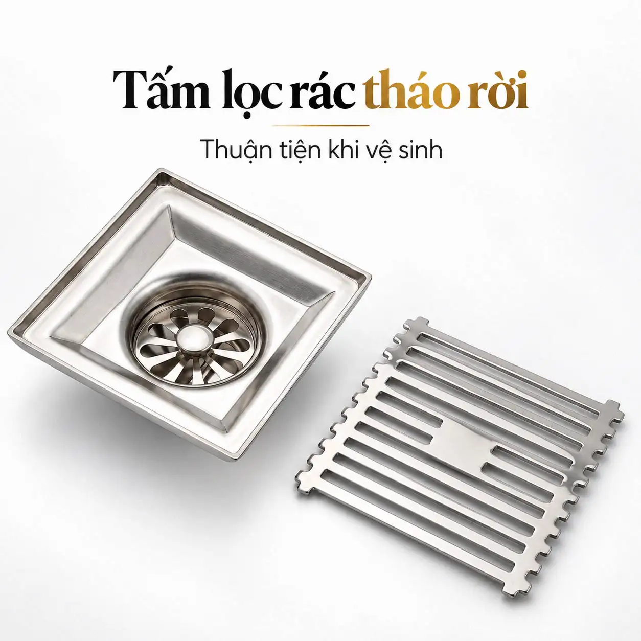 Tấm lọc rác tháo rời bên trong thoát sàn Eurolife EL-HG04 thuận tiện vệ sinh