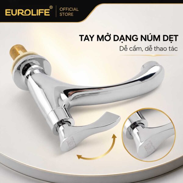 Tay mở dạng núm dẹt dễ thao tác của vòi lavabo Eurolife EL-LL115