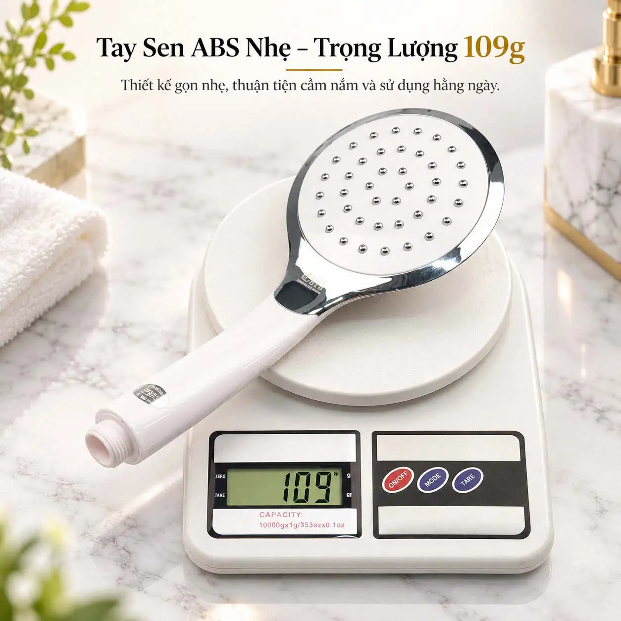 Tay sen ABS Eurolife EL-H117 đặt trên cân điện tử hiển thị trọng lượng 109g