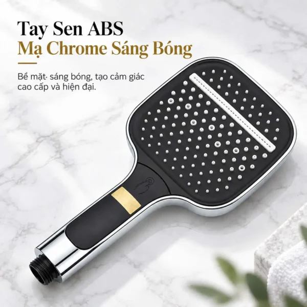 Tay sen Eurolife EL-128SH-T bằng nhựa ABS mạ Chrome sáng bóng với mặt sen vuông màu đen