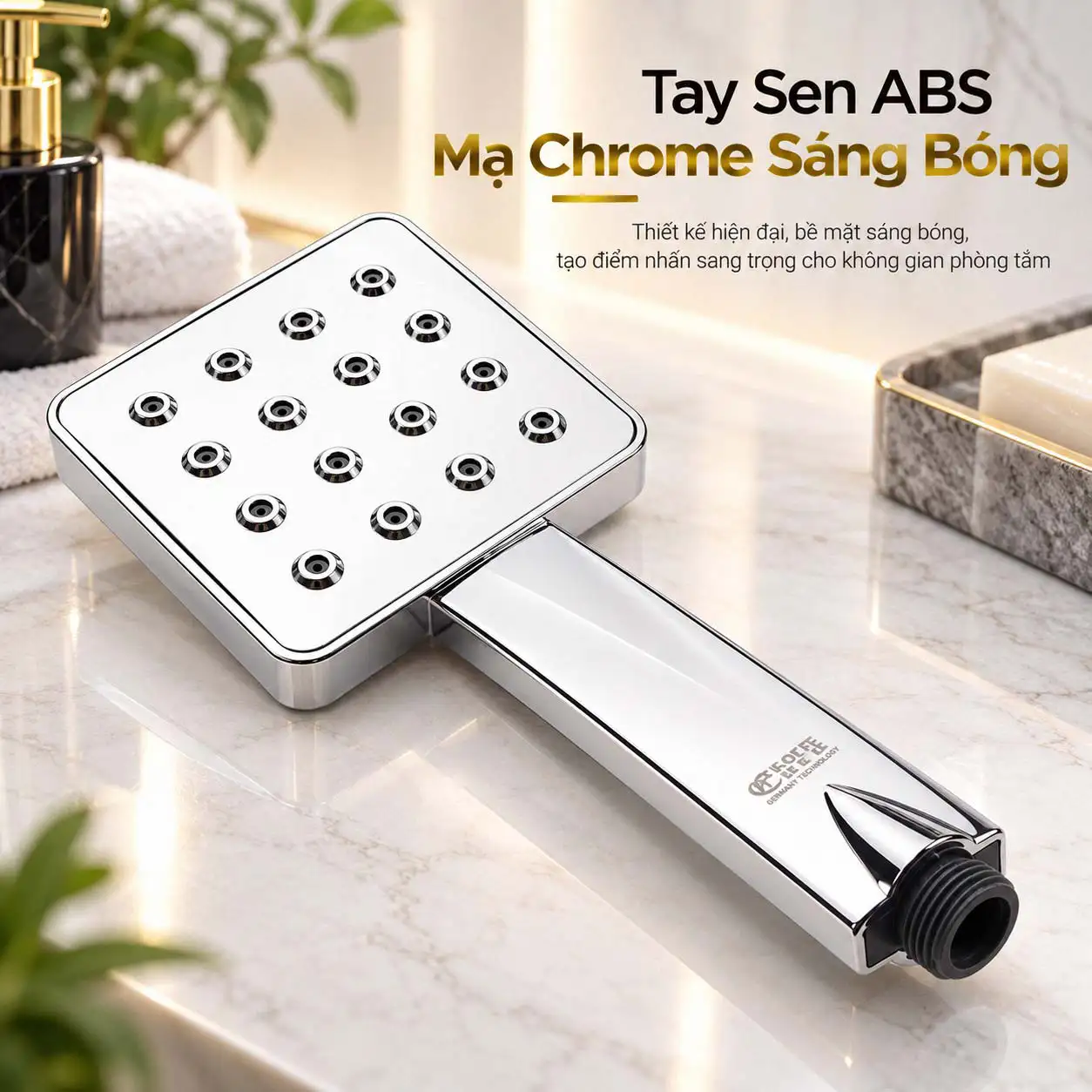 Tay sen Eurolife EL-H121 bằng nhựa ABS mạ Chrome sáng bóng với thiết kế mặt vuông