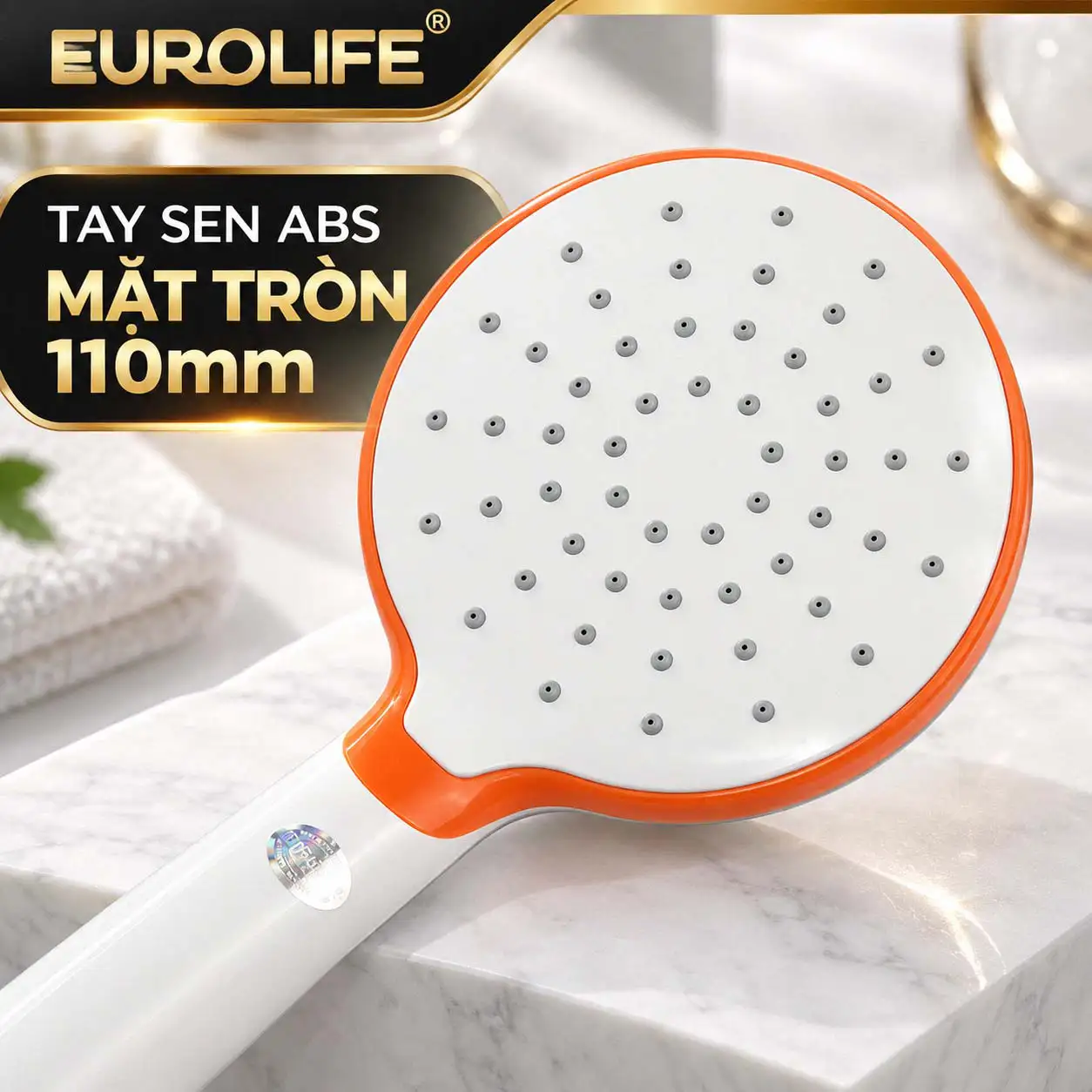 Tay sen ABS mặt tròn 110mm màu trắng viền cam thuộc bộ Eurolife EL-107SH
