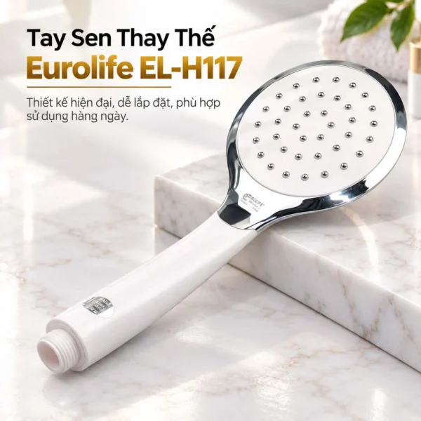 Tay sen bán rời Eurolife EL-H117 màu trắng Chrome dùng thay thế tay sen của bộ EL-117SH