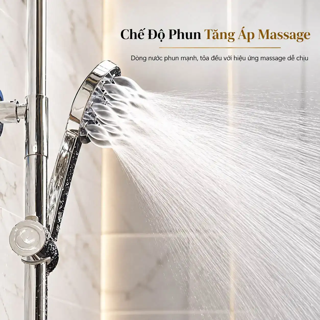 Tay sen Eurolife EL-H120 phun tăng áp massage khi sử dụng trên sen cây