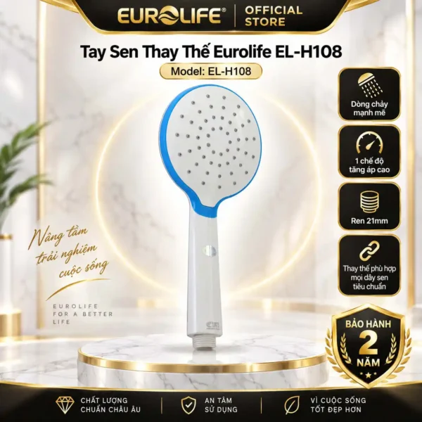 Tay sen thay thế Eurolife EL-H108 trắng xanh 1 chế độ tăng áp cao chuẩn ren G1/2 21mm