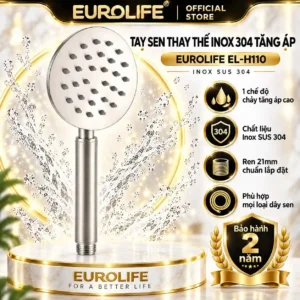 Tay sen thay thế Eurolife EL-H110 Inox SUS 304 Satin, 1 chế độ tăng áp, ren ngoài G1/2 21mm