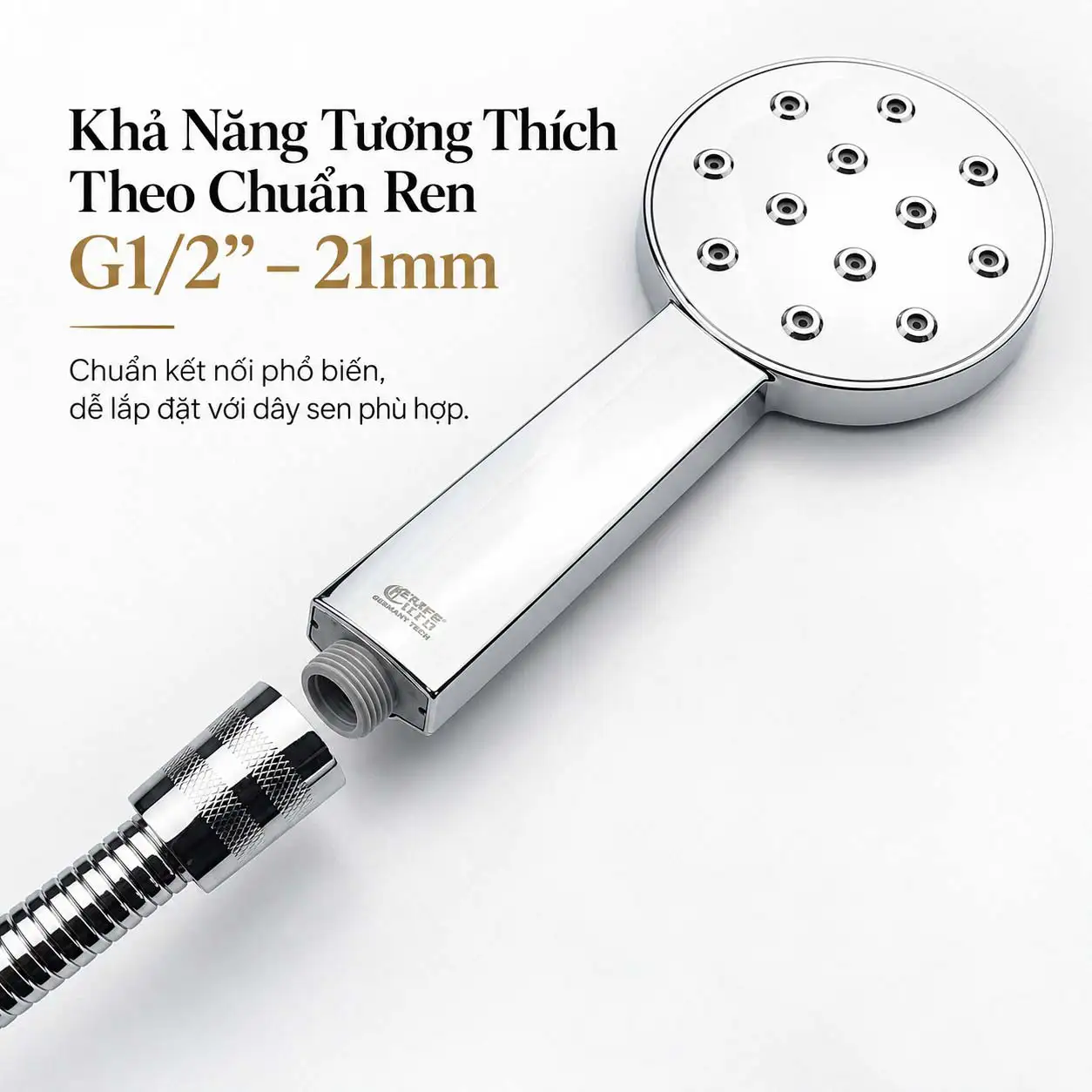 Tay sen thay thế Eurolife EL-H120 với ren ngoài G1/2” – 21mm tương thích dây sen cùng chuẩn