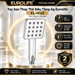 Tay sen thay thế Eurolife EL-H121 mặt vuông 100 x 100mm, Phun tăng áp massage và ren ngoài G1/2 21mm