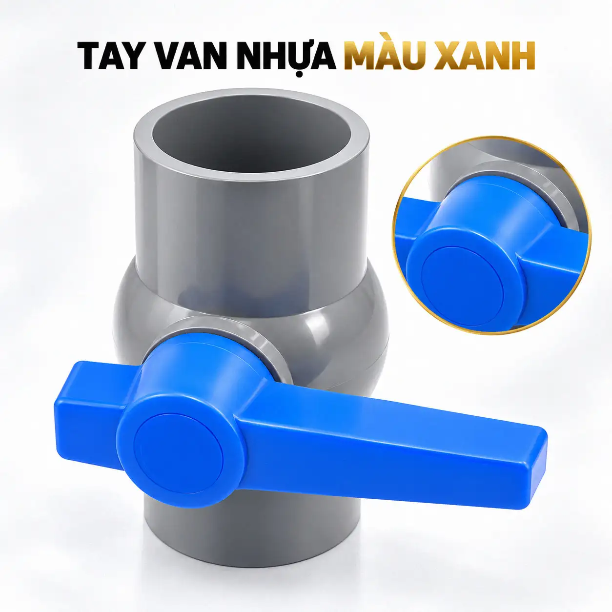 Tay van nhựa màu xanh trên van bi uPVC Eurolife EL-VD