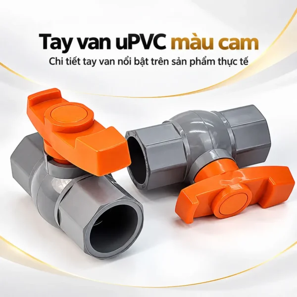 Tay van uPVC màu cam Eurolife EL-VX với thiết kế hai đầu cầm và nút tròn ở giữa