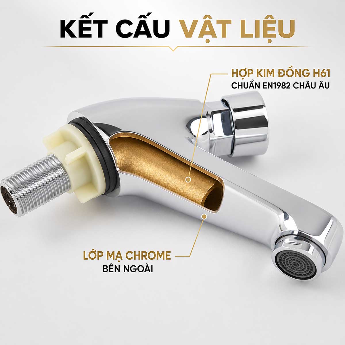 Kết cấu thân đồng H61 của vòi lavabo Eurolife EL-LL119