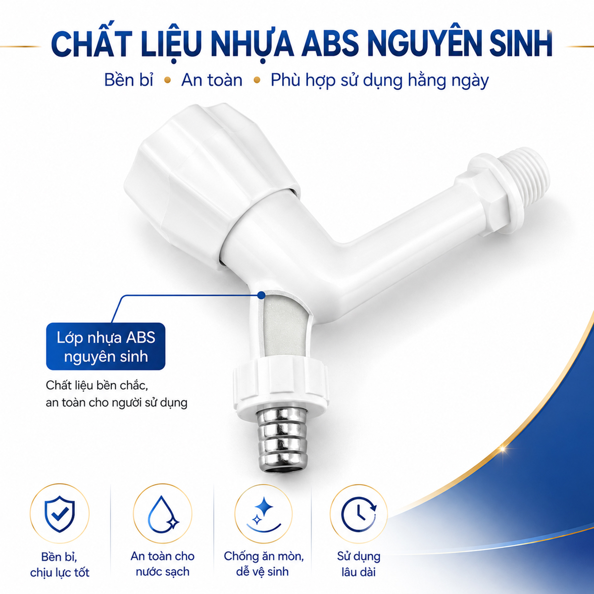 Thân vòi hồ Eurolife EL-HN06 làm từ nhựa ABS màu trắng, thiết kế nhẹ và phù hợp nhiều khu vực cấp nước trong gia đình.