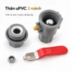 Thân uPVC 2 mảnh tháo rời của van bi tay Inox Eurolife EL-VI cùng tay van và đai ốc
