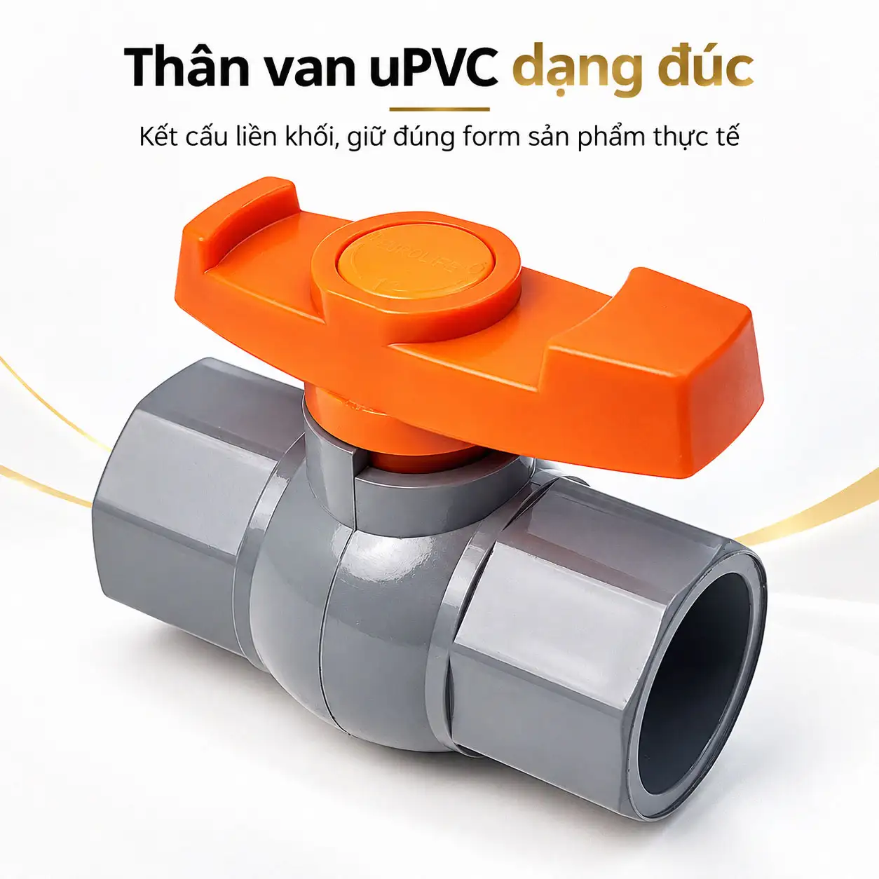 Thân van uPVC dạng đúc Eurolife EL-VX màu xám, hai đầu kết nối socket và tay van màu cam
