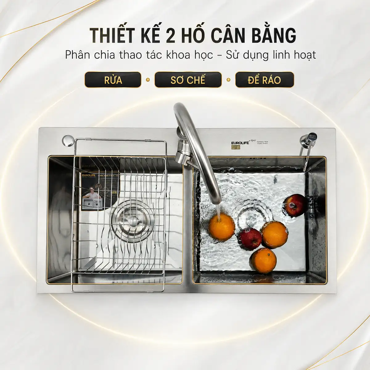 Thiết kế 2 hố cân chậu đúc Eurolife EL-LS8245 sử dụng linh hoạt