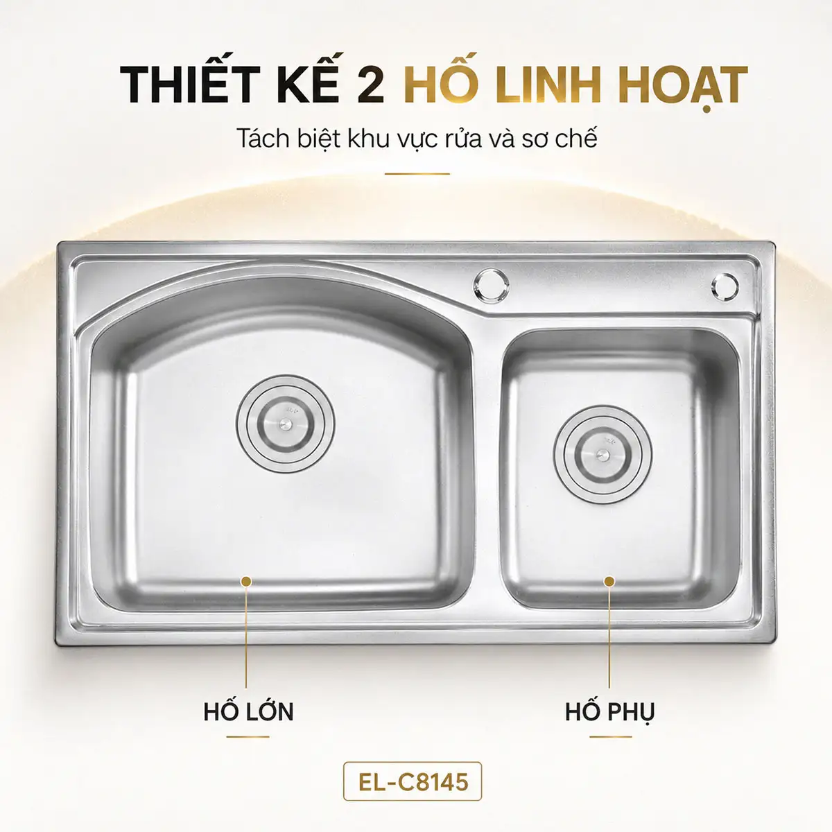 Thiết kế một hố lớn và một hố phụ của chậu Eurolife EL-C8145