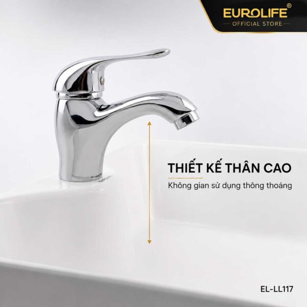 Thiết kế thân cao của vòi lavabo Eurolife EL-LL117 tạo không gian sử dụng thông thoáng