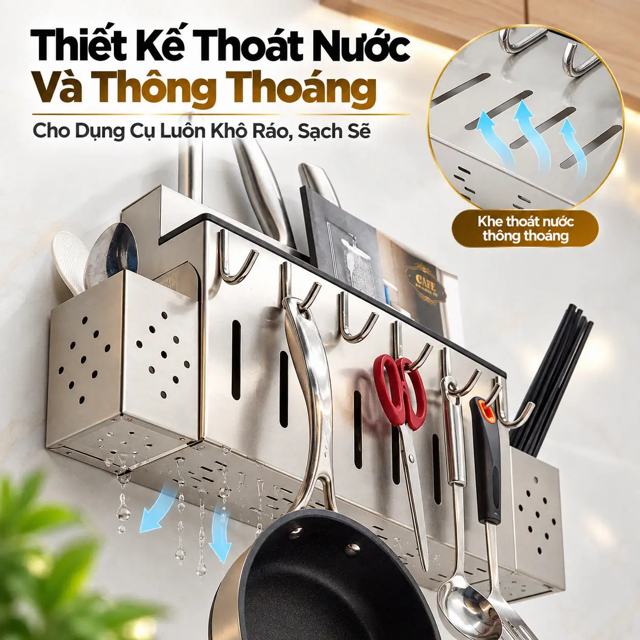 Thiết kế thoát nước kệ bếp Inox 304 Eurolife EL-K5