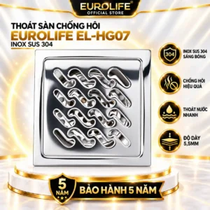 thoát sàn chống hôi Inox 304 10x10 Eurolife EL-HG07 mặt vuông Inox SUS 304 sáng bóng